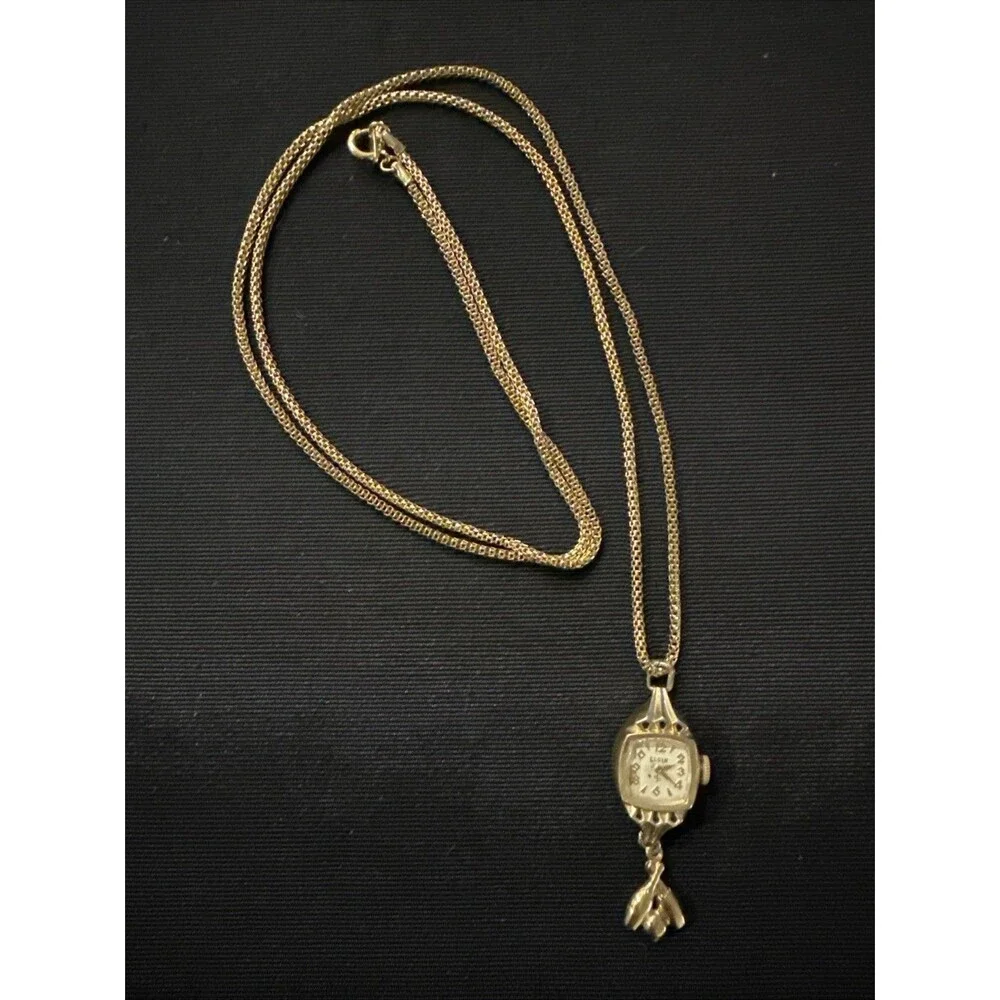 Vintage Elgin Women's Watch 10k RGP Bezel Stainless Back Gold Tone Necklace 30”